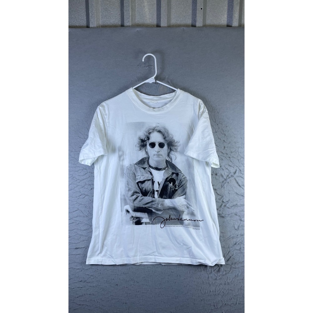 John Lennon Graphic T-Shirt Mens M White Excellent Imagine Peace Sign 2010